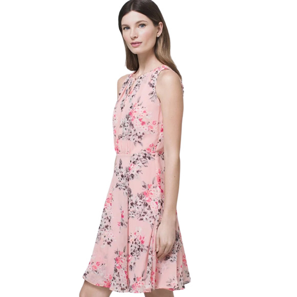 WHBM Floral Soft A-Line Dress in Pink Florals Size 10 Petite - Picture 1 of 4
